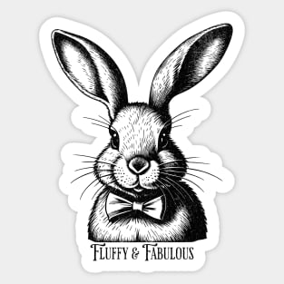 Fluffy and Fabulous Vintage Bunny Rabbit Black and white design, Cute Bunny Sticker